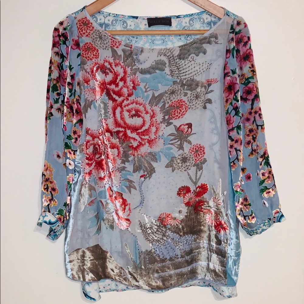 Hale Bob Blouse /top, Silk / Velvet,  Beaded small